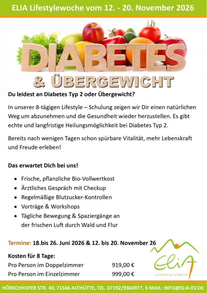 Lifestylewoche "Diabetes & Übergewicht" vom 12.-20. November 2026